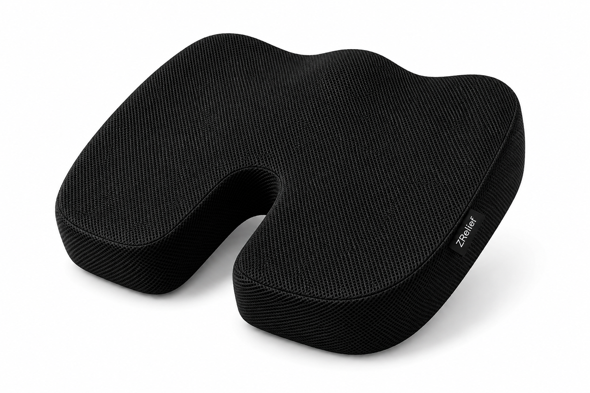 ZRelief™ Memory Foam Coccyx Cushion – Ergonomic Orthopaedic Seat Support